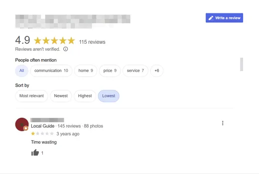 Estate Agency review profile after our removal work