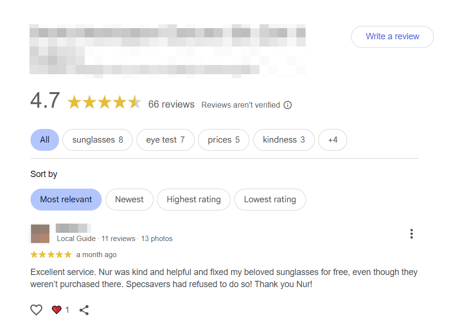 Optician review profile after our removal work