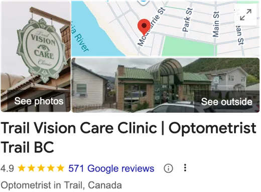 Trail Vision Care Clinic Google Business Profile